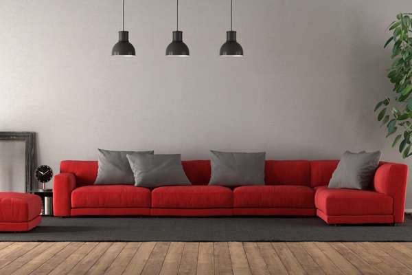 Red upholstered modern sofa