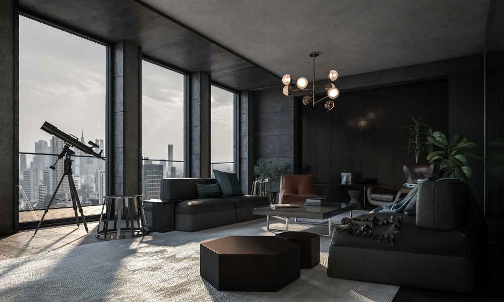 Coastal Living Room With Dark Furniture